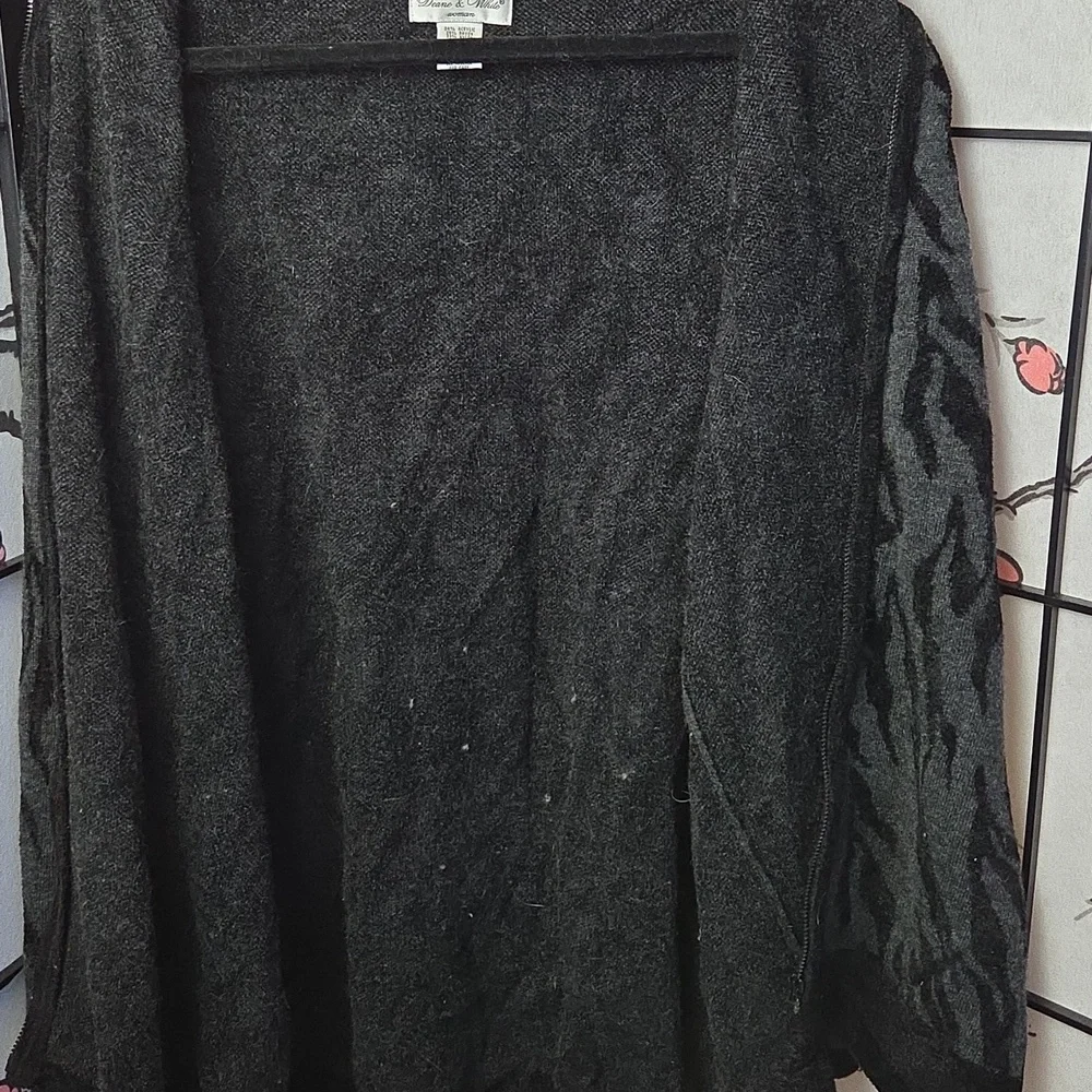 Deane & White Black And Grey Zebra Print Zip Up Cardigan Sweater